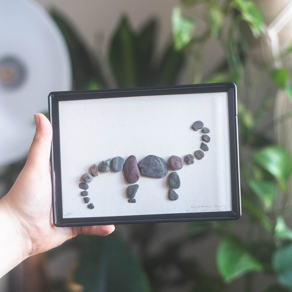 Framed Original Handmade Diplodocus Small Pebblesaur Artwork