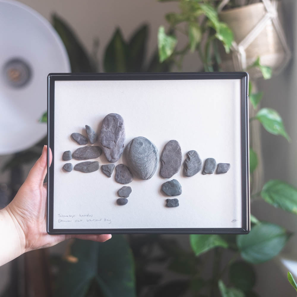 Framed Original Handmade Triceratops Medium Pebblesaur Artwork