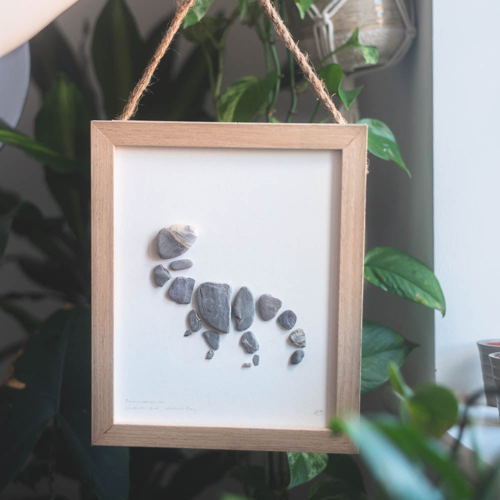 Framed Original Handmade Tyrannosaurus rex Medium Pebblesaur Artwork