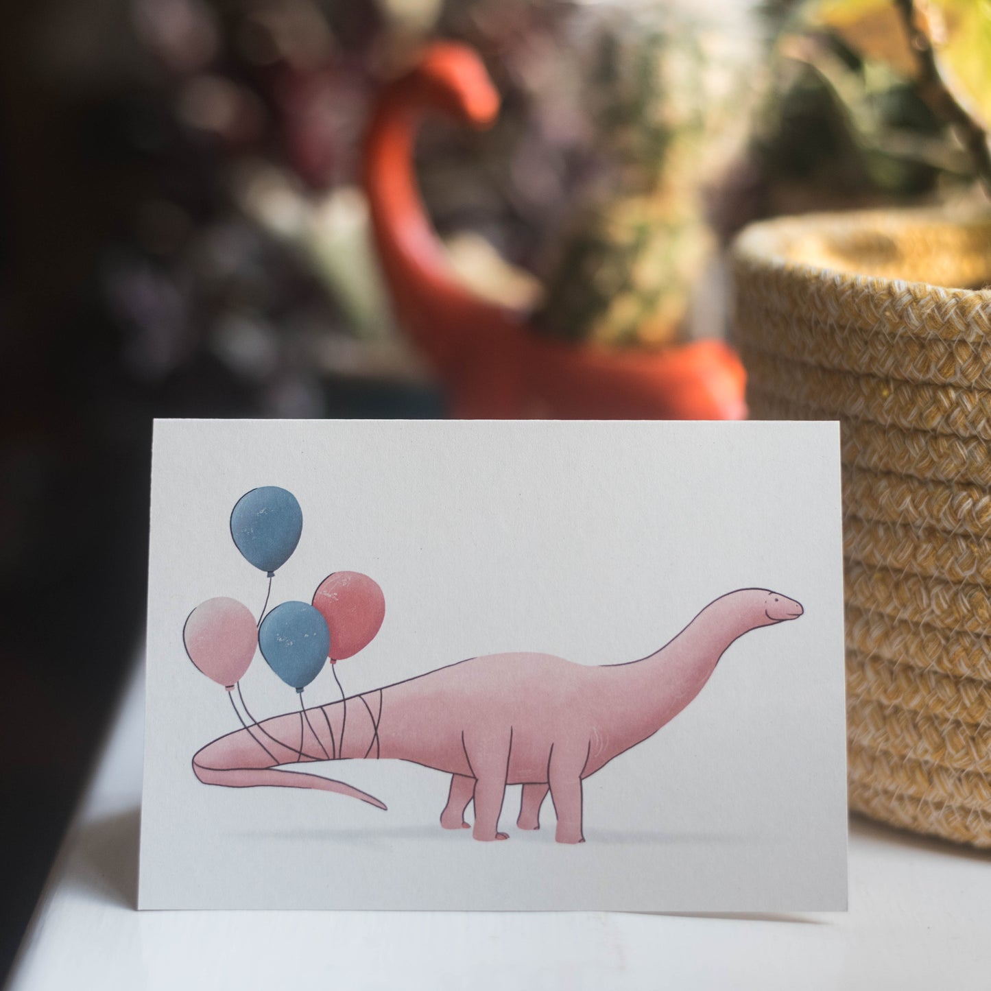 Balloon Brontosaurus Greetings Card