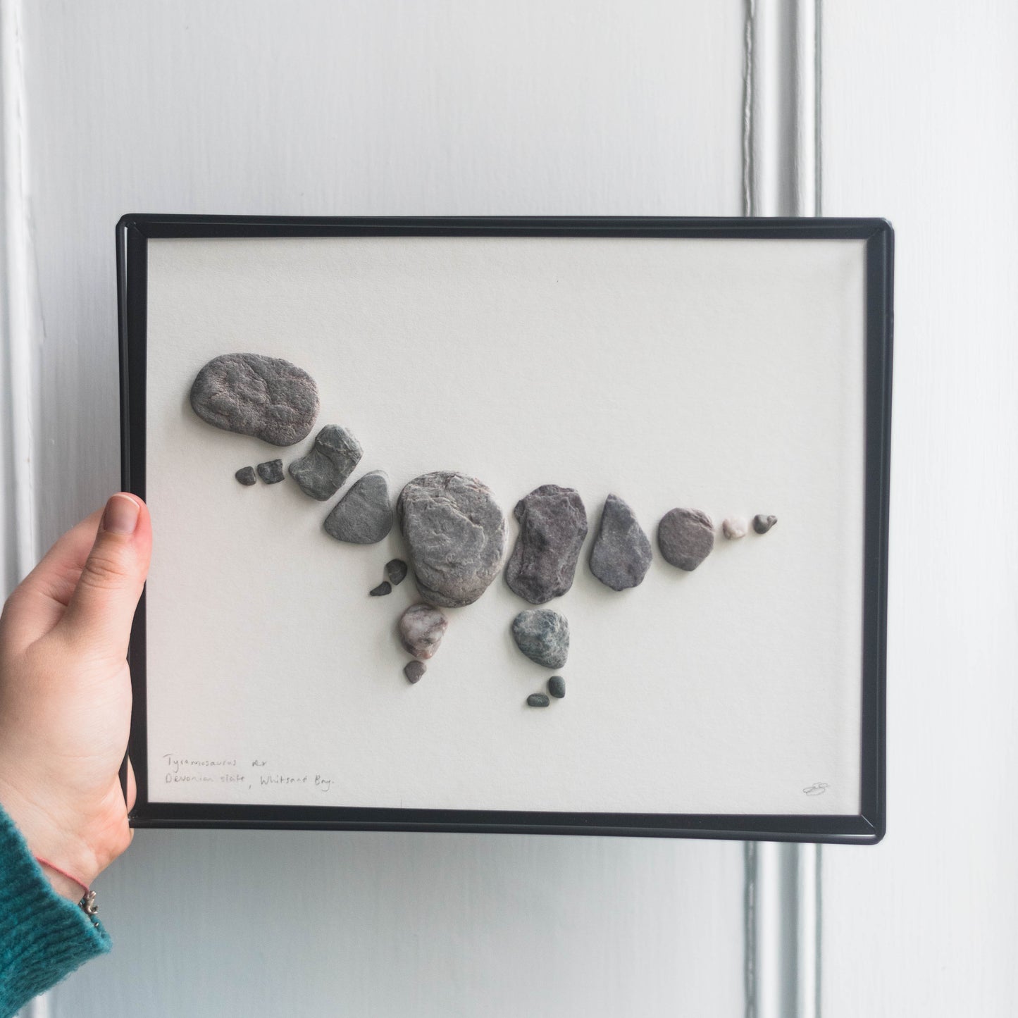 Framed Original Handmade Tyrannosaurus Medium Pebblesaur Artwork