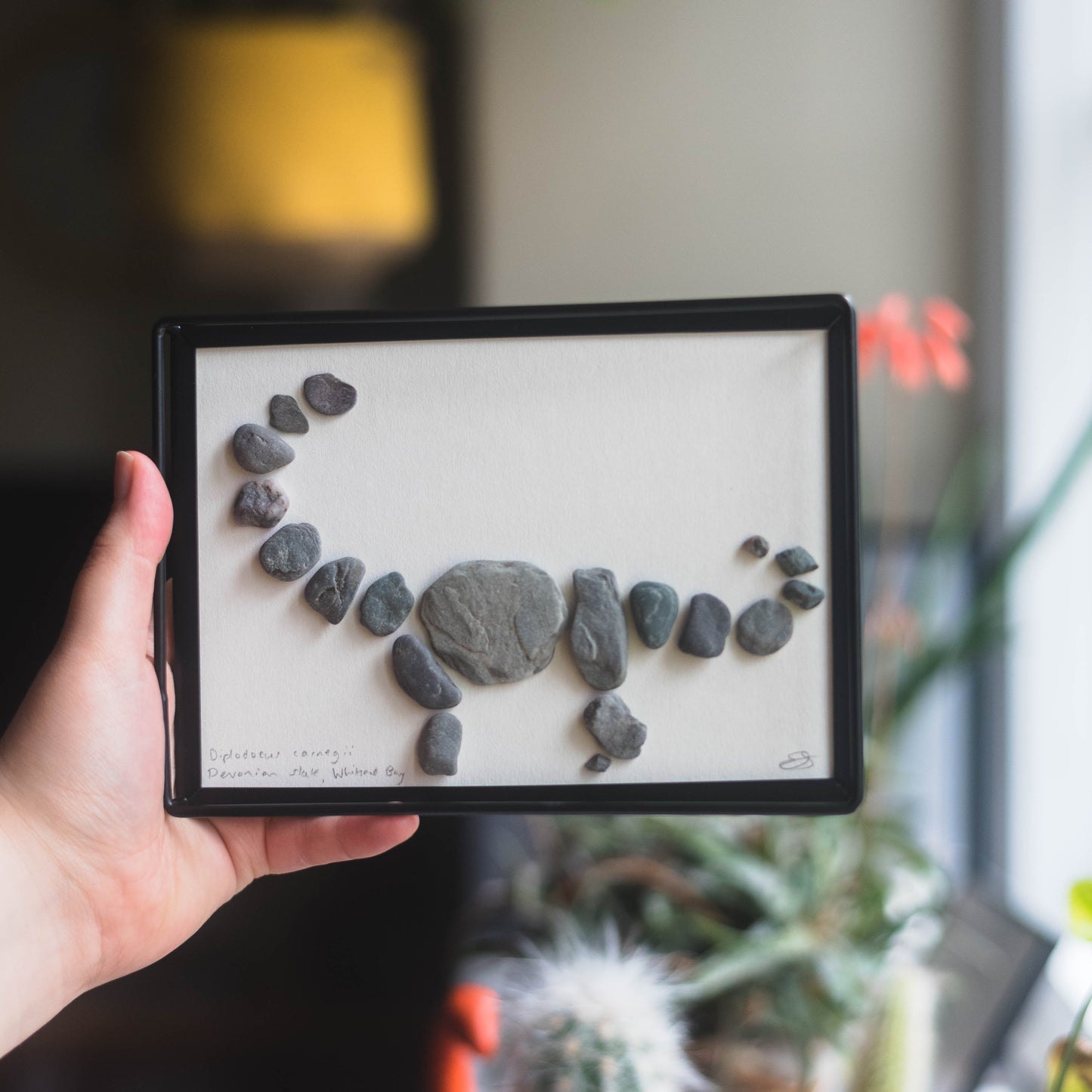 Framed Original Handmade Diplodocus Small Pebblesaur Artwork