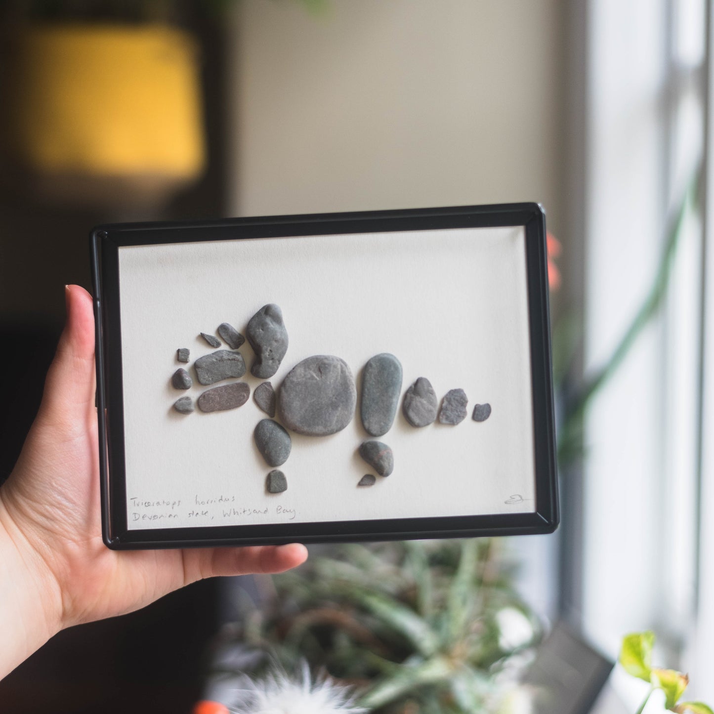 Framed Original Handmade Triceratops Small Pebblesaur Artwork