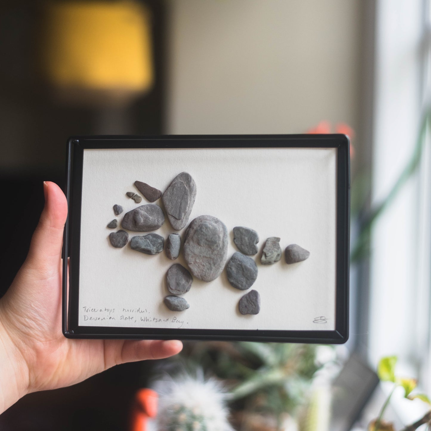 Framed Original Handmade Triceratops Small Pebblesaur Artwork