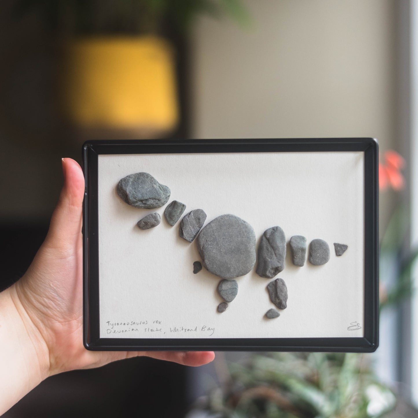 Framed Original Handmade Tyrannosaurus rex Small Pebblesaur Artwork