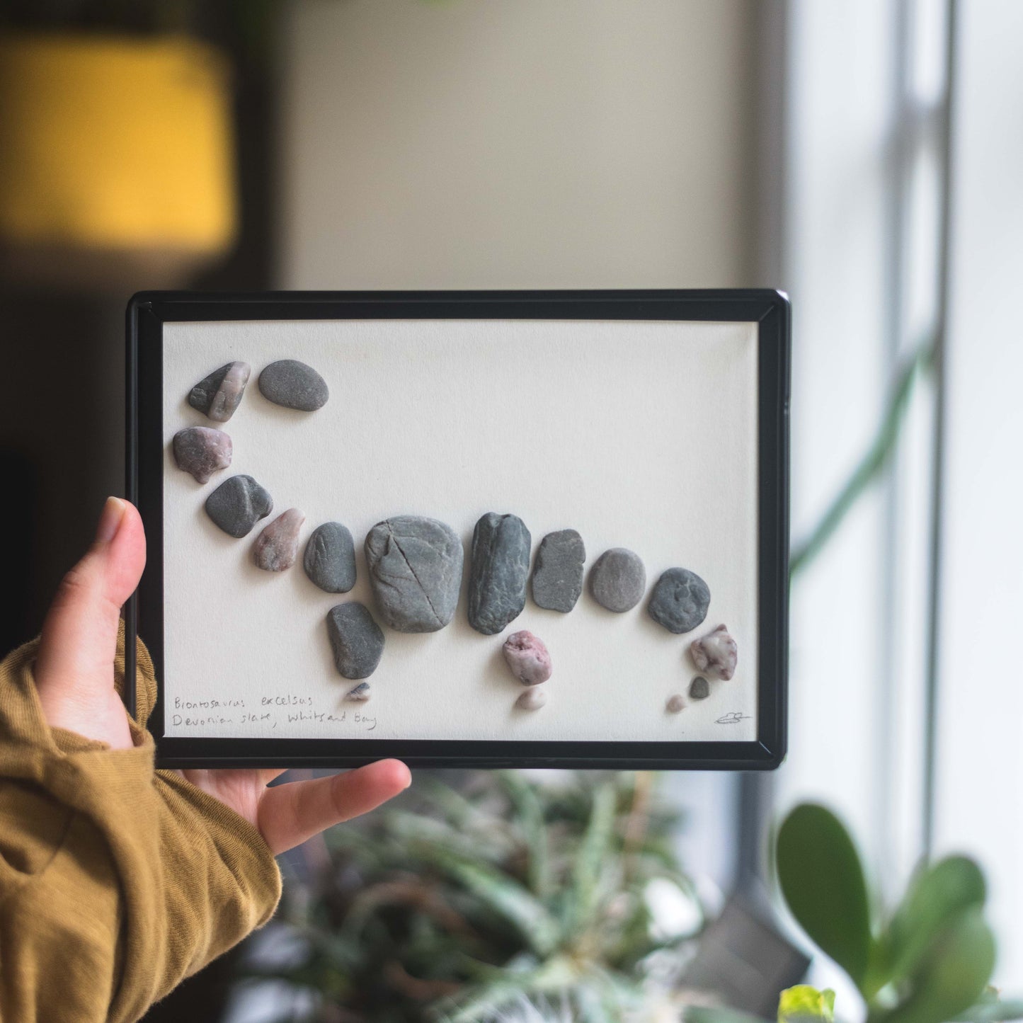 Framed Original Handmade Diplodocus Small Pebblesaur Artwork