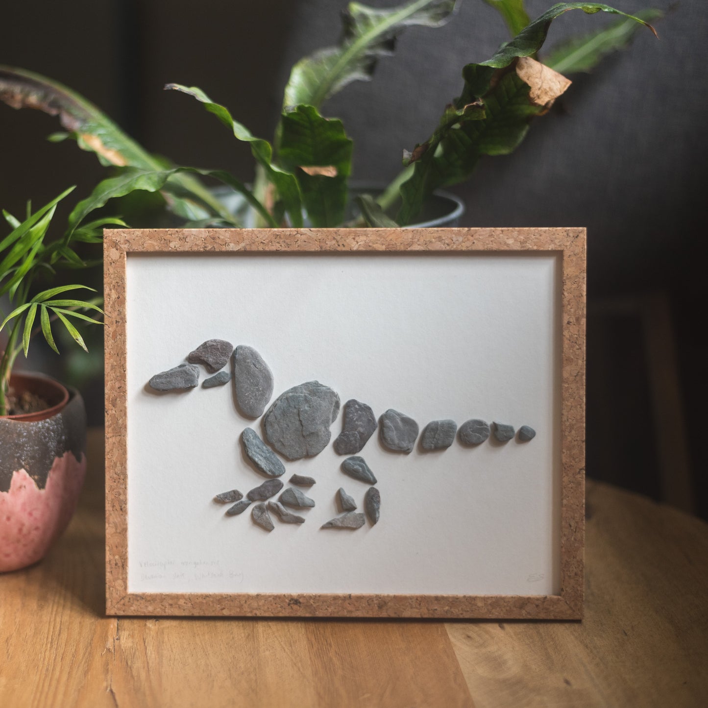Framed Original Handmade Velociraptor Pebblesaur Artwork