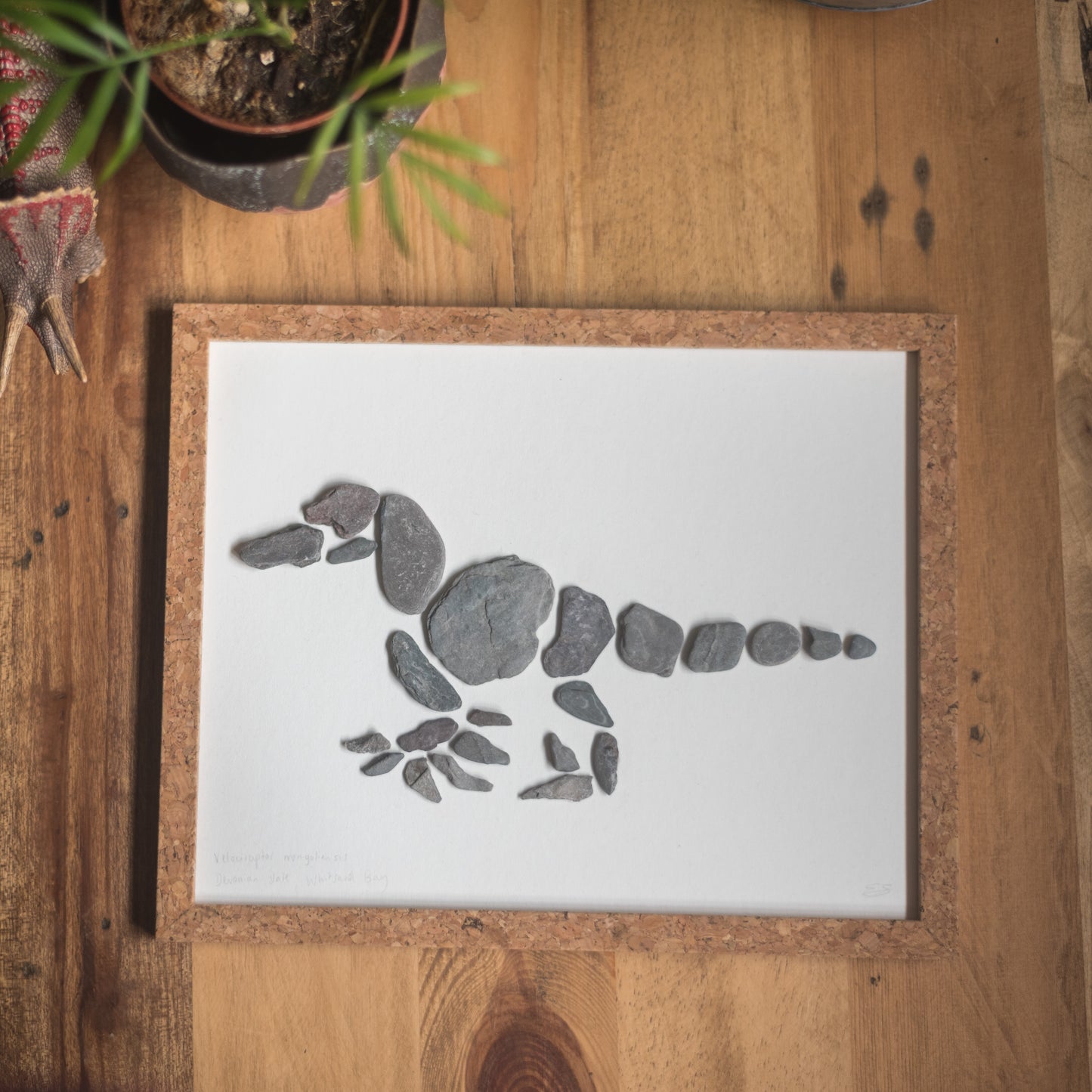 Framed Original Handmade Velociraptor Pebblesaur Artwork