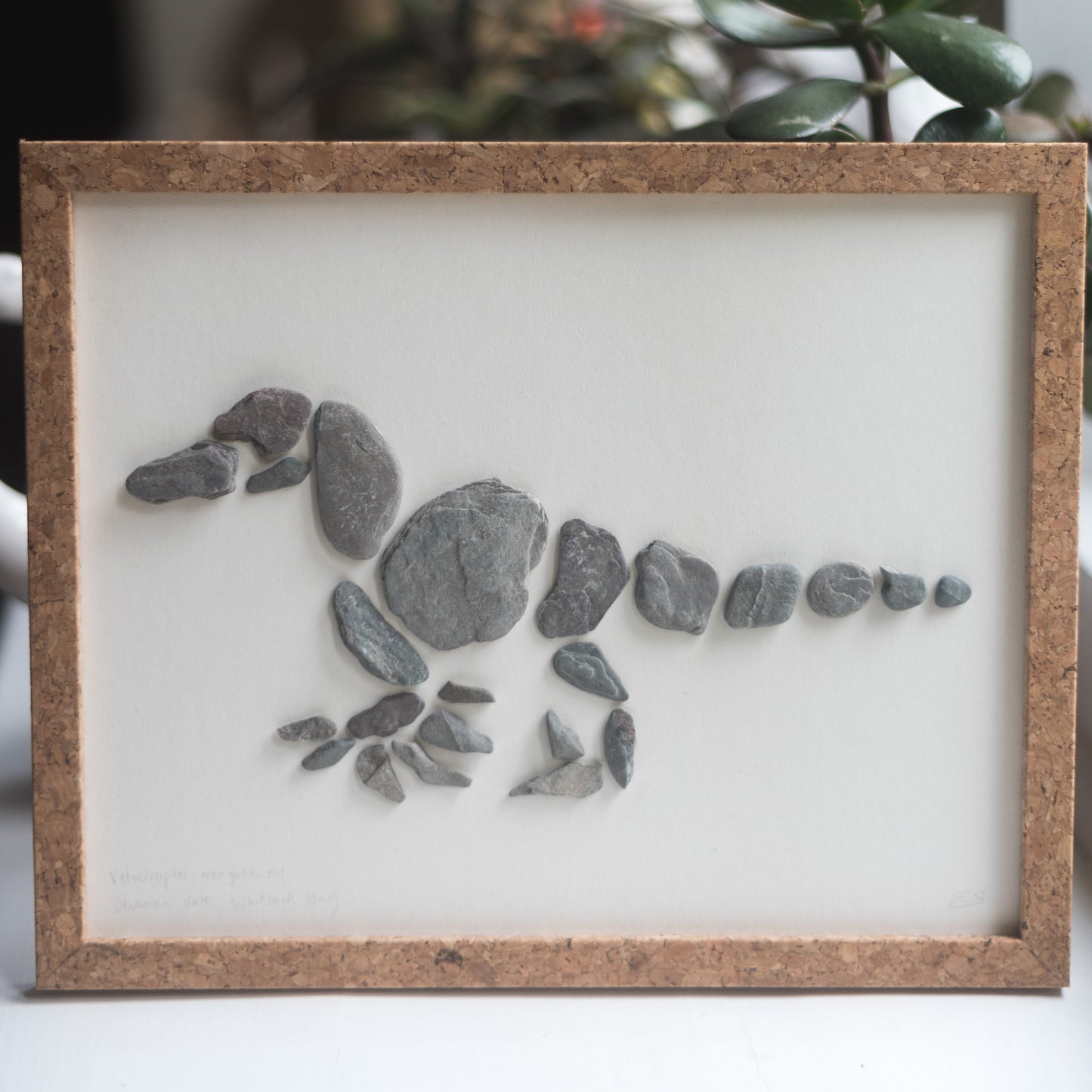Framed Original Handmade Velociraptor Pebblesaur Artwork