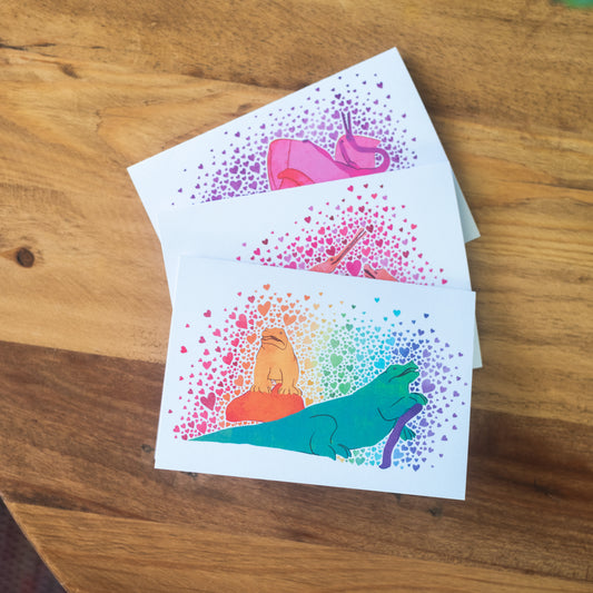 Bundle of Three Valentine Crystal Palace Dinosaur Greetings Cards
