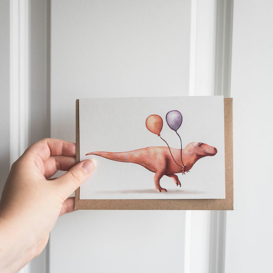 Balloon Tyrannosaurus rex Greetings Card