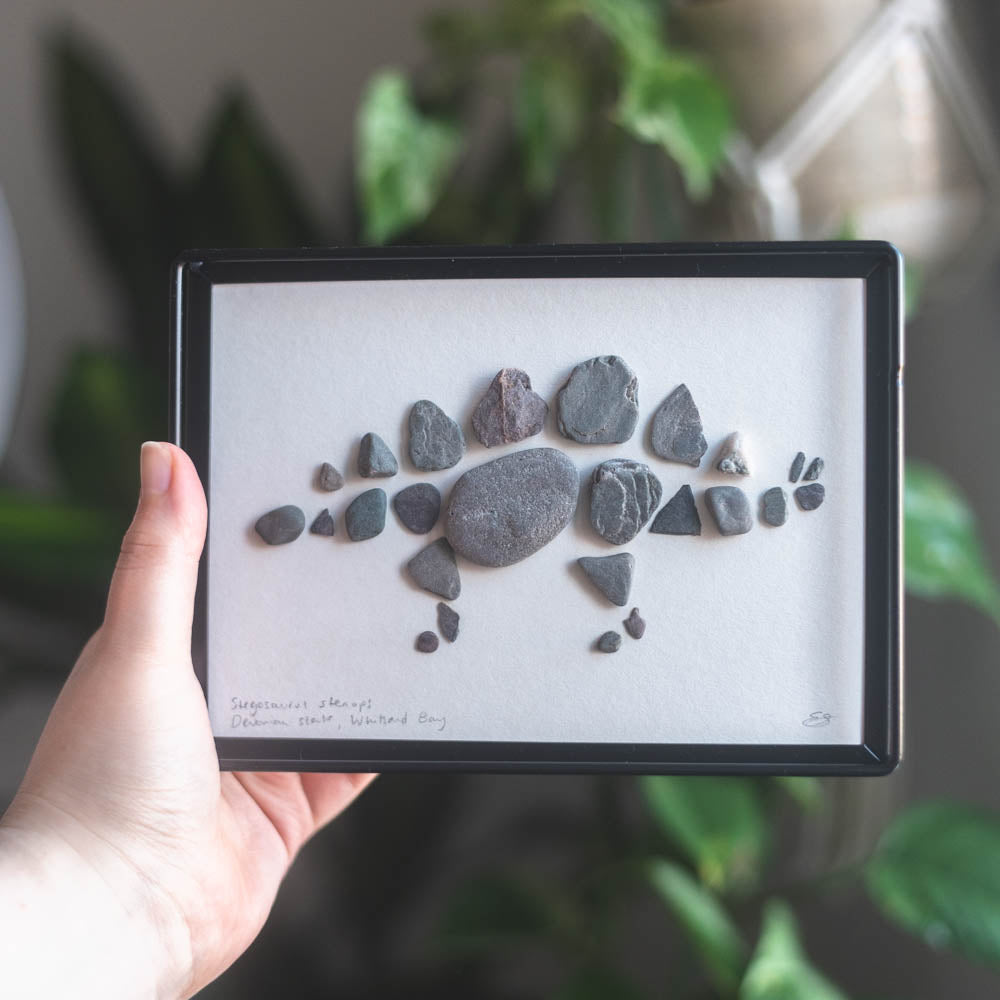 Framed Original Handmade Stegosaurus Small Pebblesaur Artwork