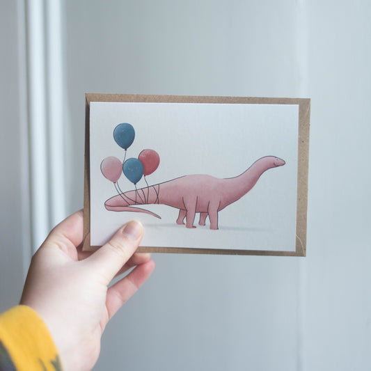 Balloon Brontosaurus Greetings Card