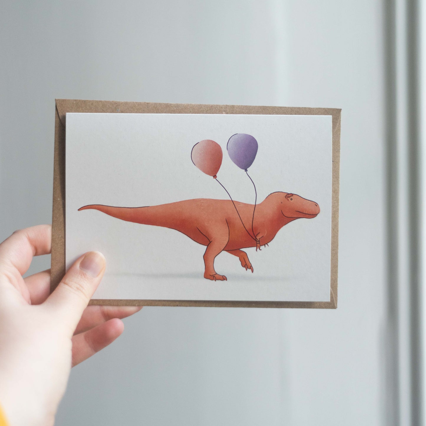 Balloon Tyrannosaurus rex Greetings Card