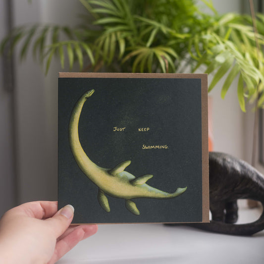 Elasmosaurus Just Keep Swimming Greetings Card